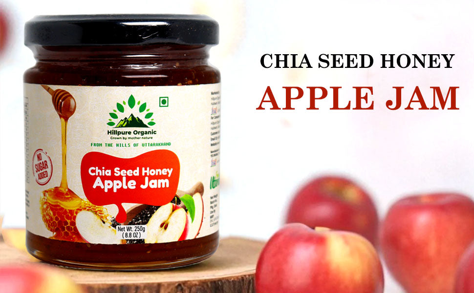 Hillpure Organic Apple Fruit Jam with Chia Seeds and Honey | No Added Sugar | Natural Fruit Spread for Everyday Breakfast
