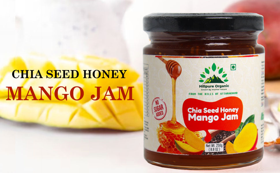 Hillpure Organic Grown by Mother Nature Chia Seed Honey Mango Jam | Natural Honey-Based Mango Spread with Chia Seeds