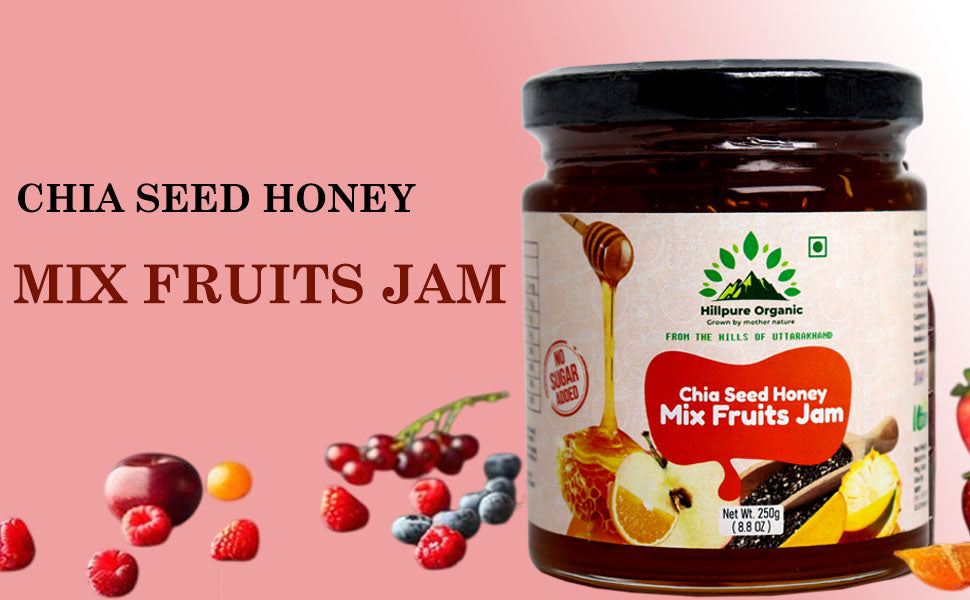 Hillpure Organic Mixed Fruit Jam with Chia Seeds and Honey | No Added Sugar | Natural Fruit Spread for a Delicious Breakfast