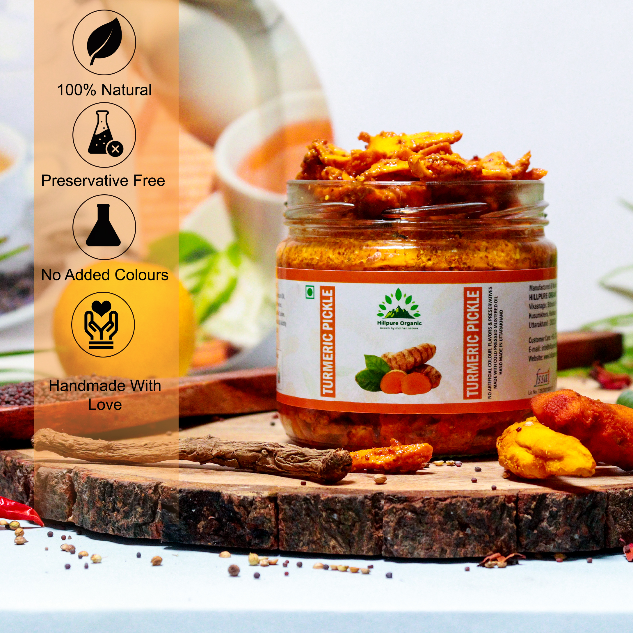 Hillpure Organic Turmeric Pickle, Haldi Ka Achar Handcrafted original recipe & Traditional Taste, From Uttarakhand Handpicked | No Preservatives/Colors | - 300 gm Glass Jar - Image 3