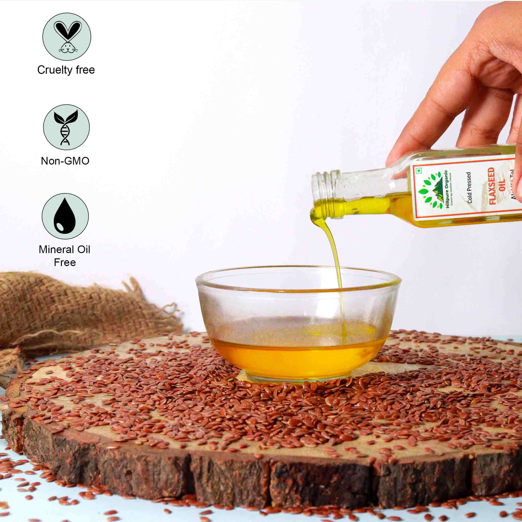 Hillpure Organic Premium Cold Pressed Flaxseed Oil,100% Pure & Natural, Edible Flaxseed Oil, Alsi Seed Oil, For Face, Hair & Body (65 + 65 ml Glass Bottle), Pack of 2 - Image 4