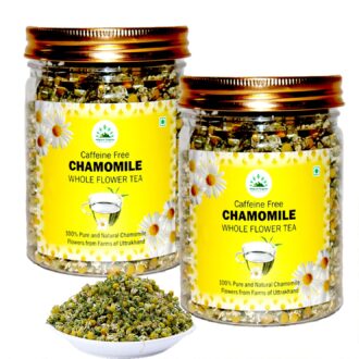 Hillpure Organic Chamomile Whole Flower Tea, Caffiene Free, Stress Relief, Soothing Tea, 100 % Pure & Authentic, From Uttarakhand Hills (50 + 50gm), Pack of 2